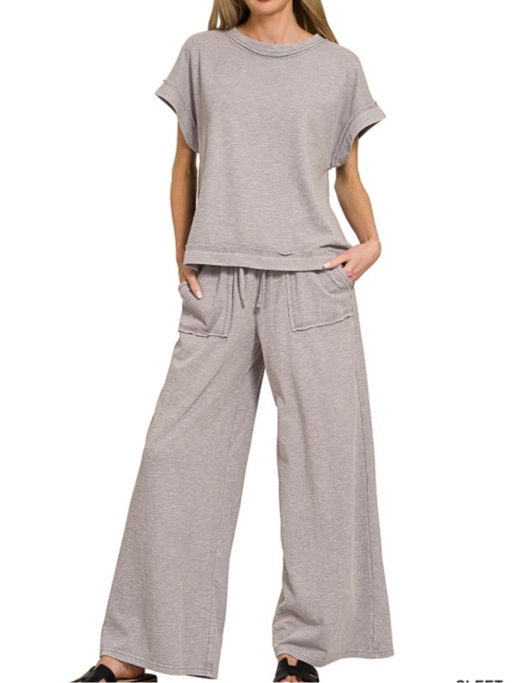Oversize Zenana 2 piece outfit light gray